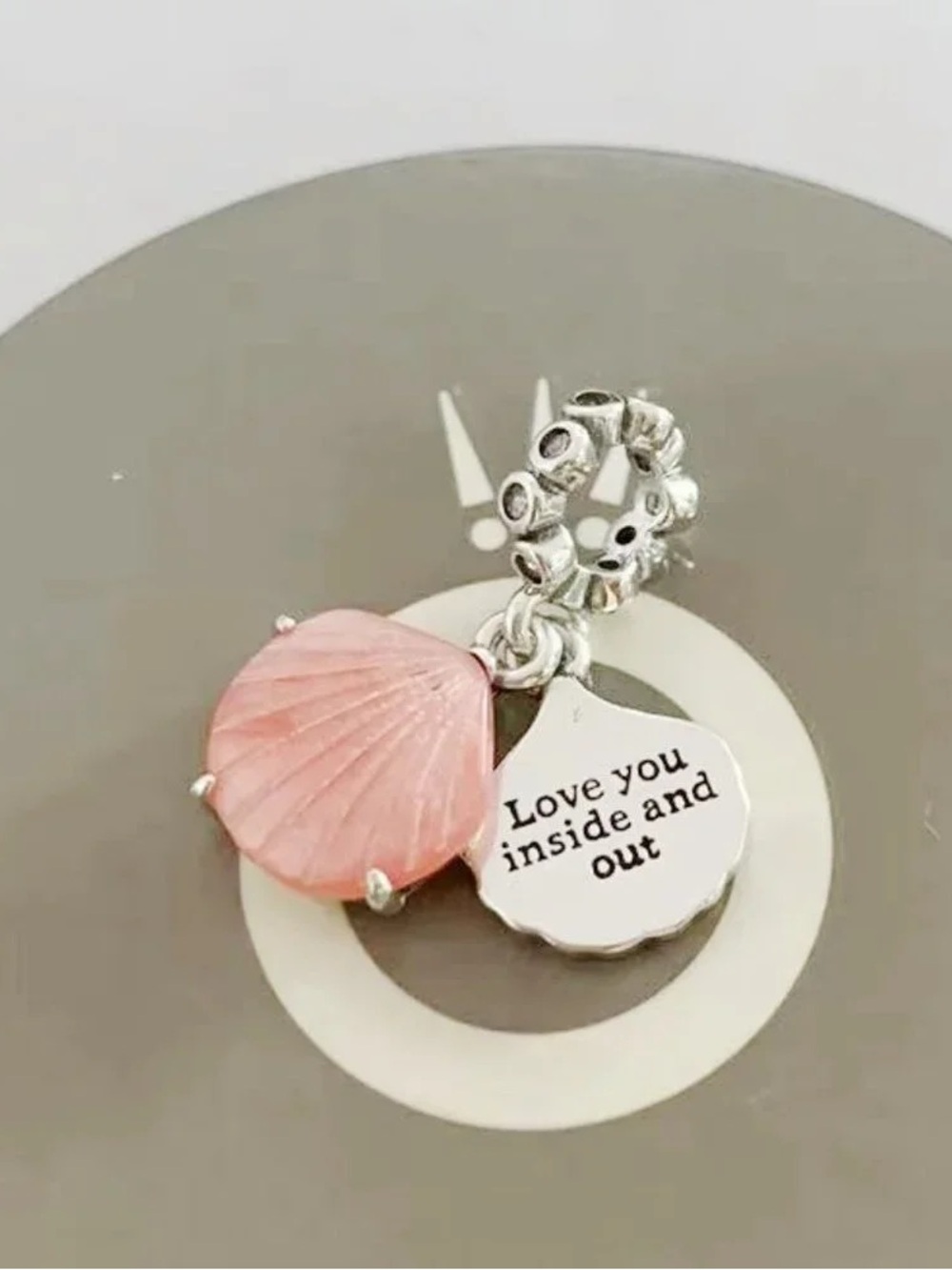 Pandora Pink Shell and Silver Sentiment Dangle Charm
